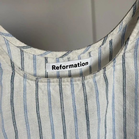 Reformation Linen Blue and White Striped Mini Dress - Picture 4 of 8